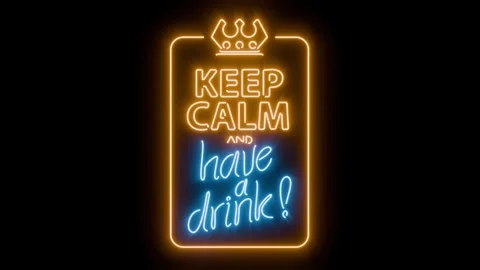 Keep calm and have a drink neon sign loop animation black background easy blend Stock Footage 333104854