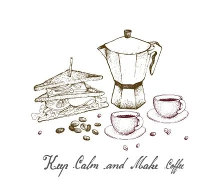 Keep Calm and Make Coffee, Illustration Hand Drawn Sketch of Coffee Beans wit Stock Illustration