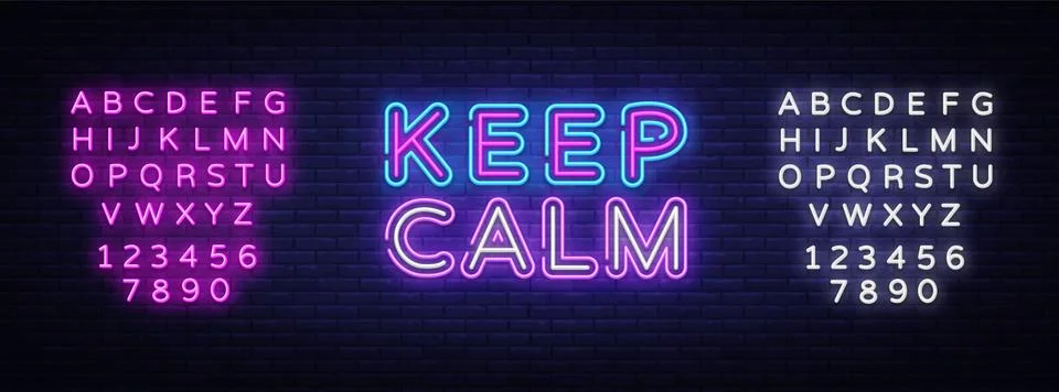Keep Calm Neon Text Vector. Keep Calm neon sign, design template, modern trend Stock Illustration