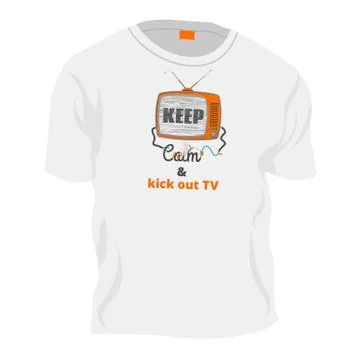 Keep calm - old tv with glitch screen, t-shirt template Illustrazione stock