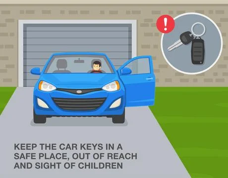 Keep the car keys in a safe place, out of reach and sight of children.  Stock-Illustration