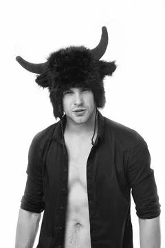 Keep cool and maintain composure. Man horns as devil or bull. Ignore provocation Stock Photos