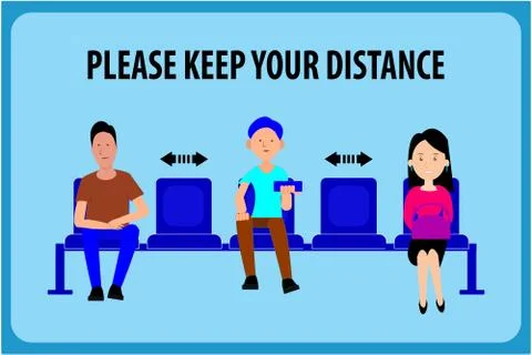 Keep distance, advice for social distancing,when sitting in a chair,flat illu Stock-Illustration