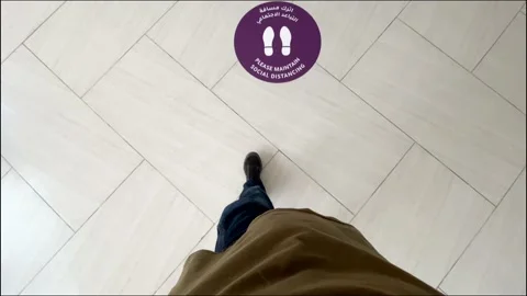 Keep Distance floor stickers Stock Footage 131888455