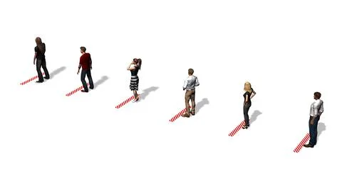 Keep distance - people wait in a row with distance by a mark Stock Illustration