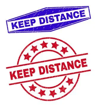 KEEP DISTANCE Rubber Watermarks in Circle and Hexagon Forms Stock Illustration