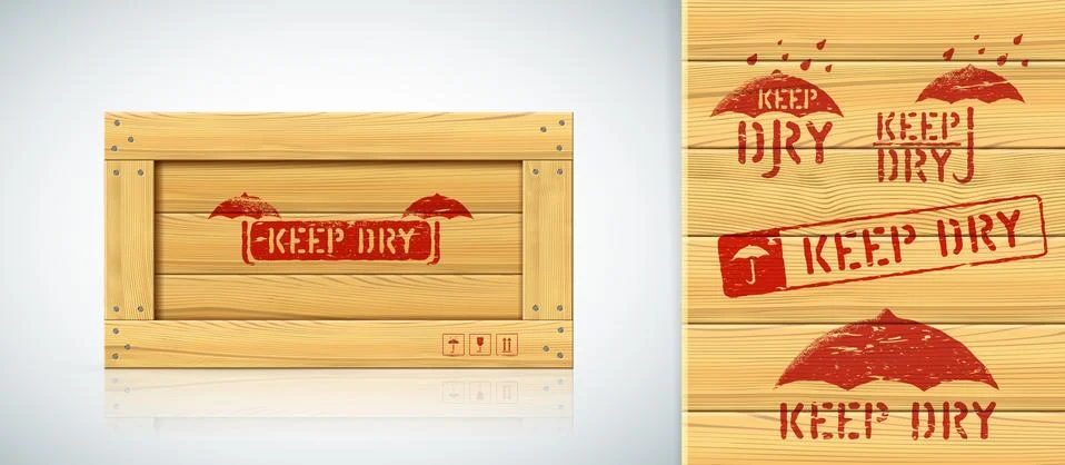 Keep dry red grunge vector stencil icons set for shipping Stock Illustration