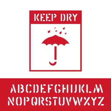 Keep dry stamp with cargo alphabet for wooden box sign. To protect from moisture Stock Illustration