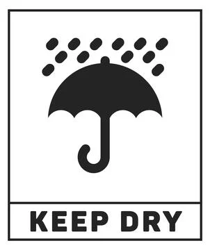Keep dry sticker. Parcel sign with black umbrella Stock Illustration
