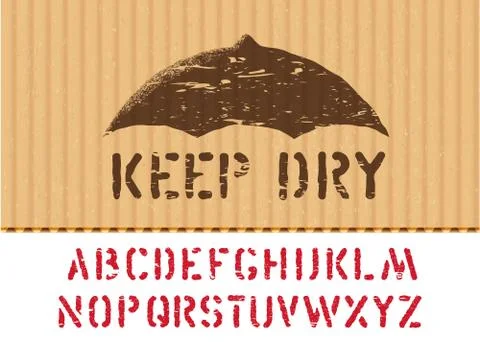 Keep Dry vector sign on cargo grunge cardboard box textured background with font Stock Illustration