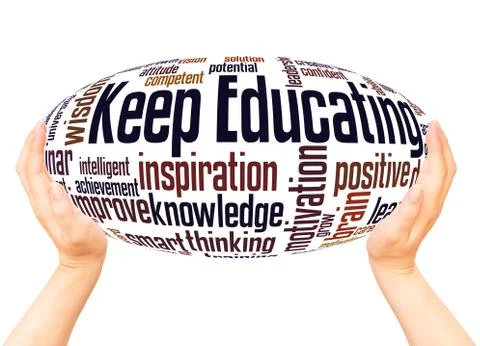 Keep educating word cloud hand sphere concept 스톡 사진