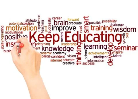 Keep educating word cloud hand writing concept 스톡 사진