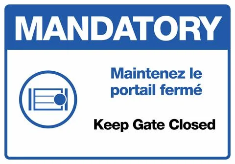 Keep Gate Closed Workplace PPE Mandatory Signs Collection French English Stock Illustration