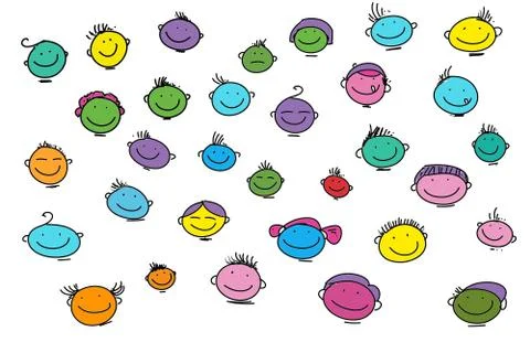 Keep icons smiley  ,stylized comic book style humorist drawings Stock Illustration
