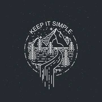 Keep it Simple. Night mountains with waterfall. Nature exploration vector vin Stock Illustration