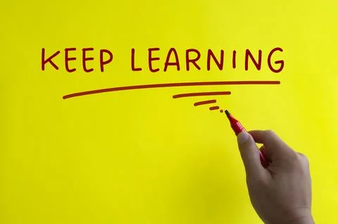 Keep learning text on yellow cover background. Copy space and Learning concep Stock Photos