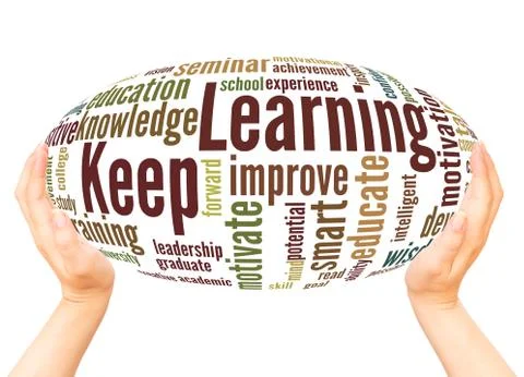 Keep Learning word cloud hand sphere concept Foto stock