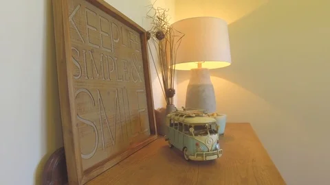 Keep life simple and smile sign and toy travel van Stock Footage 106219383