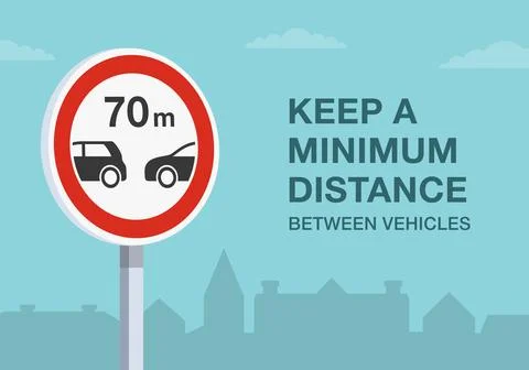Keep a minimum distance between vehicles road sign. Close-up view. Stock Illustration