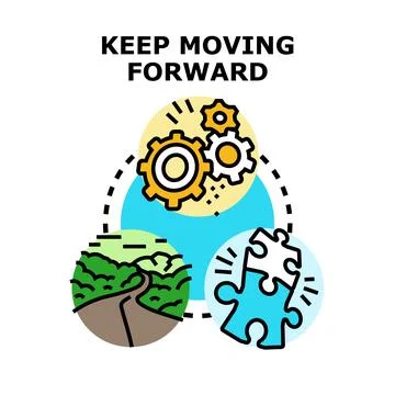 Keep moving forward concept with gears, road, and puzzle Stock Illustration