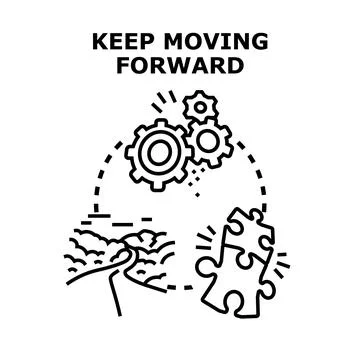 Keep moving forward concept with gears, road, and puzzle Stock Illustration