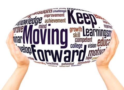 Keep Moving Forward word cloud hand sphere concept Stock Photos