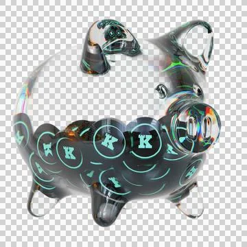 Keep Network (KEEP) Clear Glass piggy bank with decreasing piles of crypto coins 库存插图