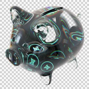 Keep Network (KEEP) Clear Glass piggy bank with decreasing piles of crypto coins Stock Illustration