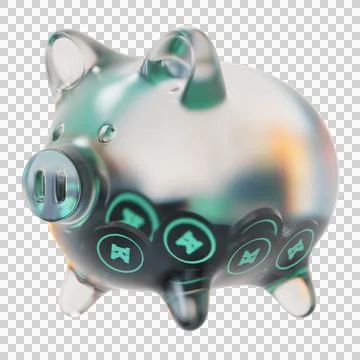 Keep Network (KEEP) Clear Glass piggy bank with decreasing piles of crypto coins 库存插图