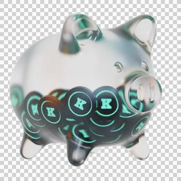 Keep Network (KEEP) Clear Glass piggy bank with decreasing piles of crypto coins 库存插图
