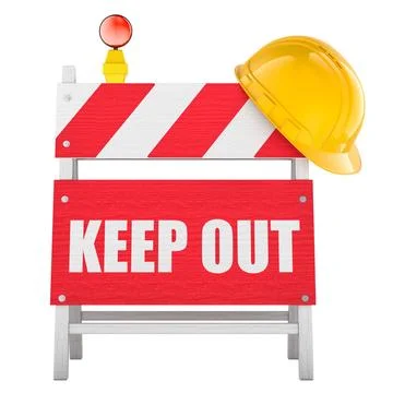 Keep Out, road barrier with hard hat. 3D rendering Stock Illustration