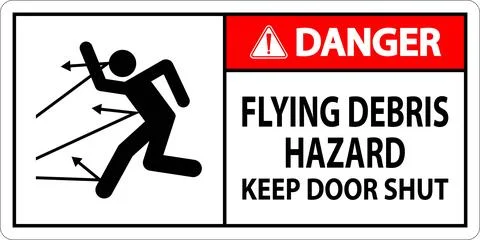 Keep Out Sign, Flying Debris Hazard, Keep Door Shut Stock Illustration