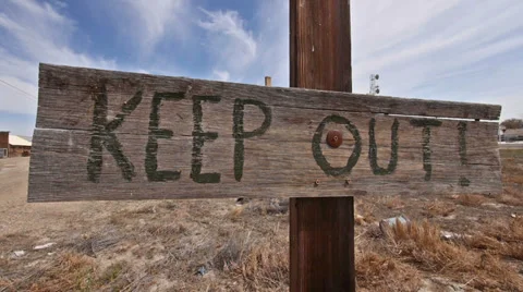 Keep Out Sign Hand Painted Private Property on Post Closer Stock Footage 37328136