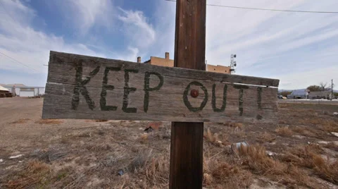 Keep Out Sign Hand Painted Private Property on Post Stock Footage 37328180