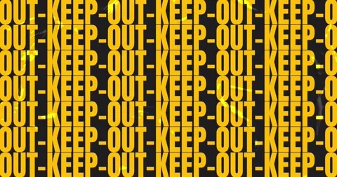 KEEP-OUT tape strip sliding in forming grid then receding showing warning on Stock Footage 347300399