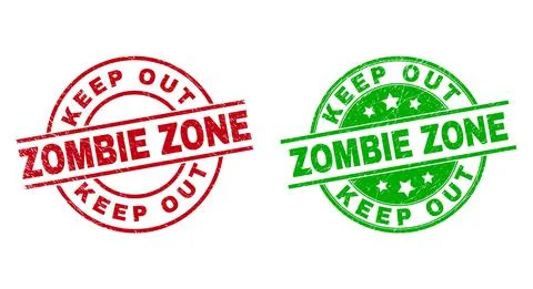 KEEP OUT ZOMBIE ZONE Round Stamp Seals Using Unclean Texture Stock Illustration