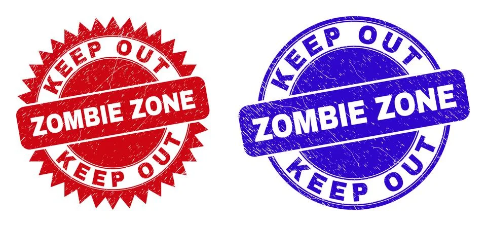 KEEP OUT ZOMBIE ZONE Rounded and Rosette Stamp Seals with Rubber Texture Stock Illustration