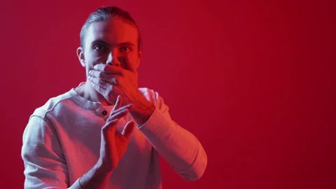 Keep quiet censorship warning man restriction red Stock Footage 201658834