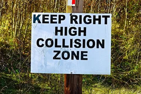 A Keep Right High Collision Zone sign Stock Photos