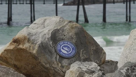 Keep off rocks beach closed sign Stock Footage 152599506