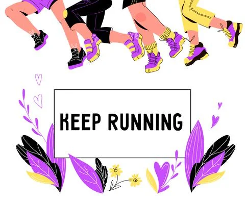 Keep running banner or poster concept with legs of runners in sport shoes and Illustrazione stock