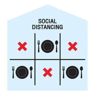 Keep a safe distance when eating. Simple vector icon over white background, v Stock Illustration