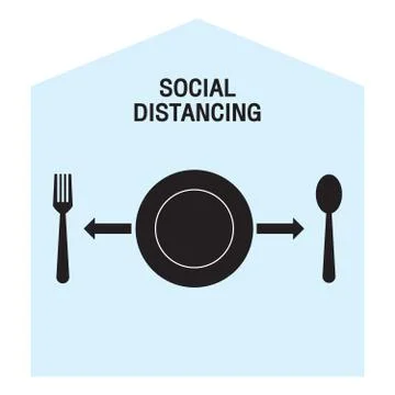 Keep a safe distance when eating. Simple vector icon over white background, v Stock Illustration