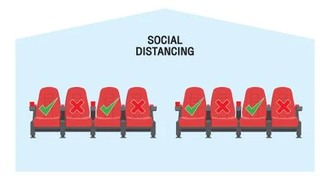 Keep a safe distance when sitting in a movie theater. Simple vector icon over Stock Illustration