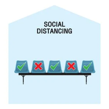 Keep a safe distance when sitting in a chair in public. Simple vector icons a Stock Illustration
