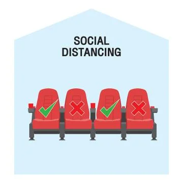 Keep a safe distance when sitting in a movie theater. Simple vector icon over Stock Illustration