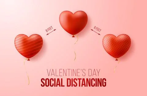 Keep a safe distance while celebrating Valentine's Day. Realistic 3D hearts a 스톡 일러스트