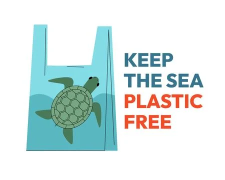 Keep the Sea Plastic-Free Vector Illustration Turtle Trapped in a Plastic Bag Stock Illustration