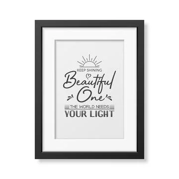 Keep Shining Beautiful One. Vector Typographic Quote, Simple Modern Black Wooden Stock Illustration