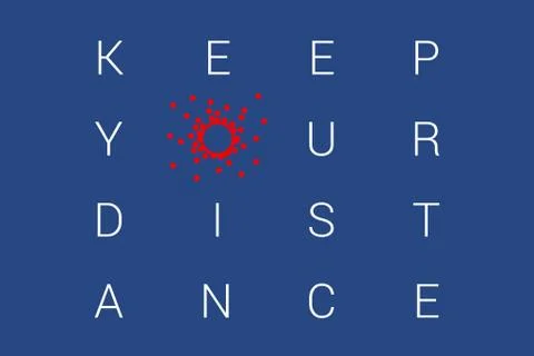 Keep social distance warning sign. Preventive measures during pandemic of Cov Stock Illustration